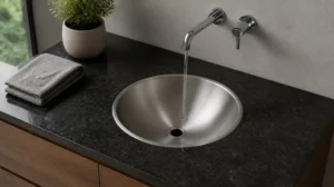 Lavabo de acero inoxidable para empotrar 38 cm integrado a cubierta, Querétaro
