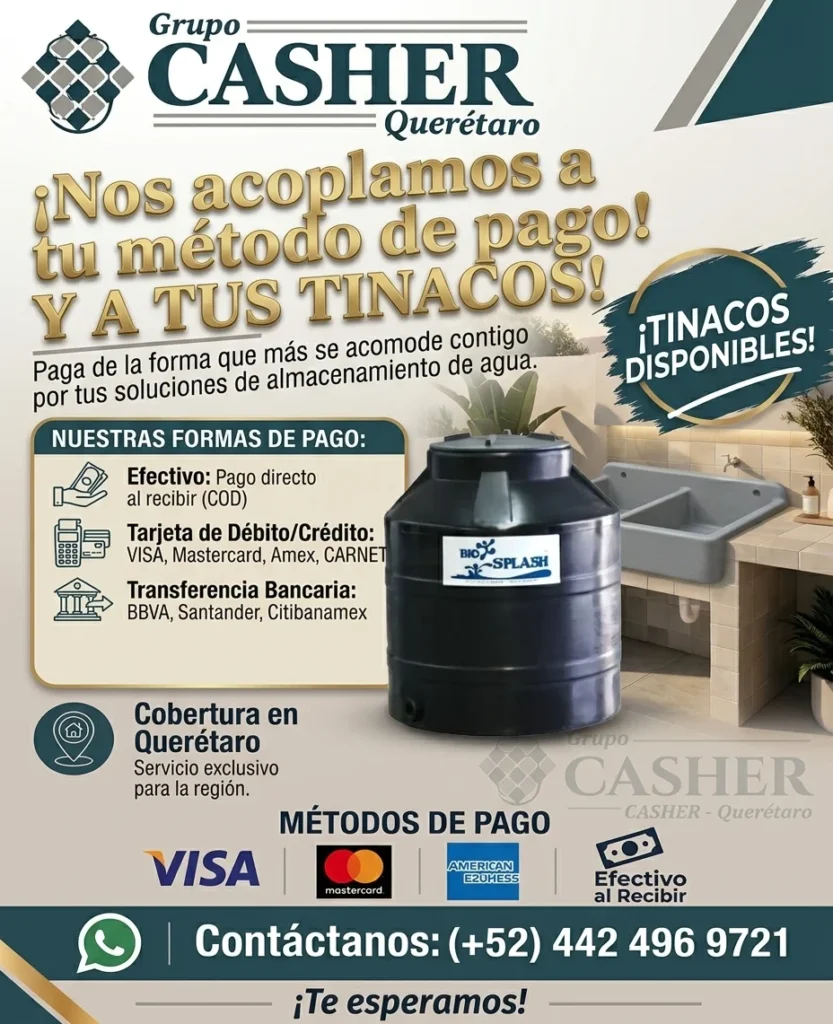 Anuncio de que grupo casher se acopla a tu metodo de pago para comprar un tinaco de agua