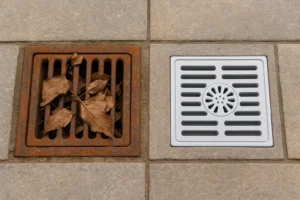 comparación entre coladera dañada y coladera exterior adecuada