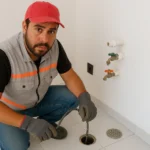 Plomero destapando coladera Fleximatic tapada con herramienta