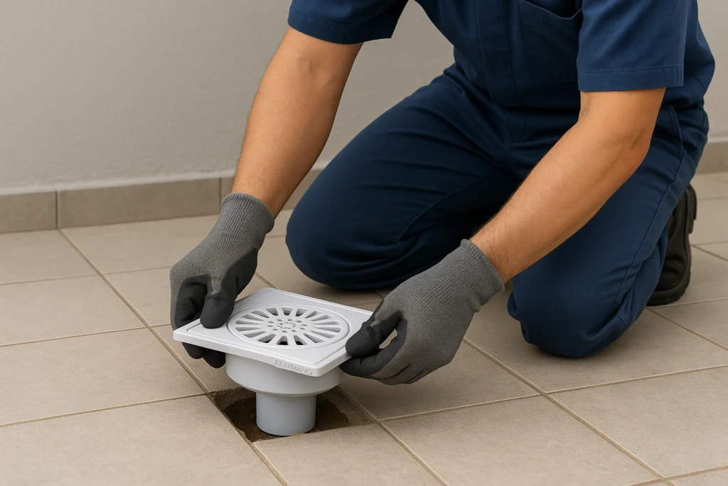 plomero instalando coladera Fleximatic para exteriores